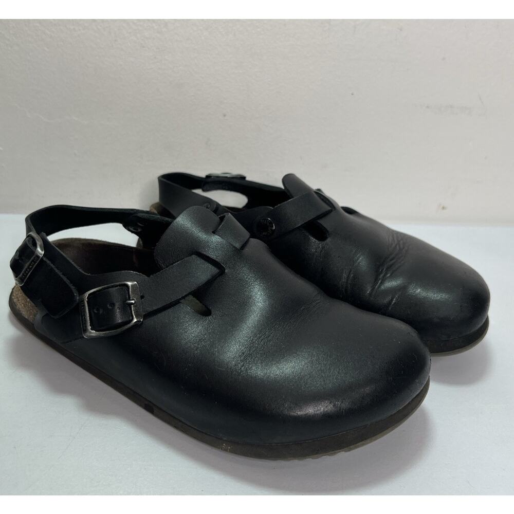 Birkenstock Tokio Pro Super Grip Black Leather Slingback Clogs Size 37 US 6-6.5